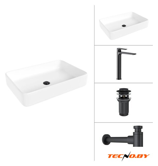 Умывальник Lauter 21842 + Reef 21CK8678BS + сифон 21635B + дон.клапан 21190B (черный матовый) - Изображение №1 — Интернет-Магазин TECNO.BY