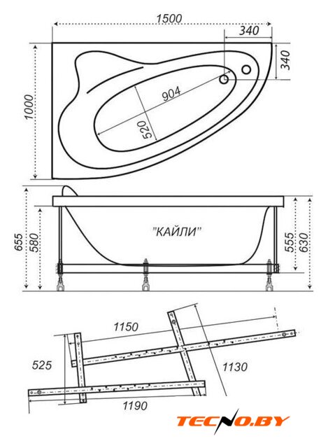Ванна Triton Кайли 150x100R (с каркасом, экраном и сифоном) - Изображение №5 — Интернет-Магазин TECNO.BY
