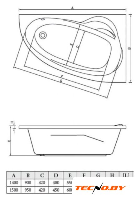 Ванна Bonito Home Emilia 140x90 R BH-EM-103-140P/St+BH-EM-140L/P (с ножками и экраном) - Изображение №7 — Интернет-Магазин TECNO.BY
