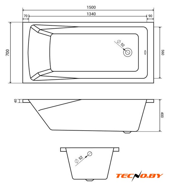 Ванна Lauter Aurora 150x70 21010050 (с ножками, лицевым экраном и сифоном 21Y31001 матовый черный) - Изображение №19 — Интернет-Магазин TECNO.BY