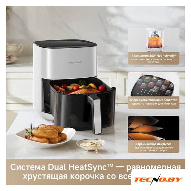 Аэрогриль (аэрофритюрница) Trouver Air Fryer FD10s Pro 6L (белый) - Изображение №10 — Интернет-Магазин TECNO.BY
