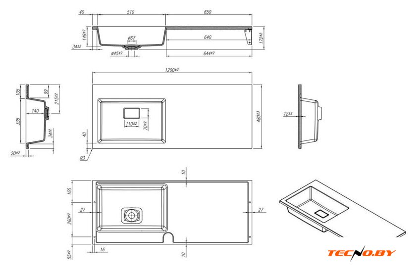 Умывальник Roxen Faber 120L-NH 30010120L-W-NH - Изображение №4 — Интернет-Магазин TECNO.BY