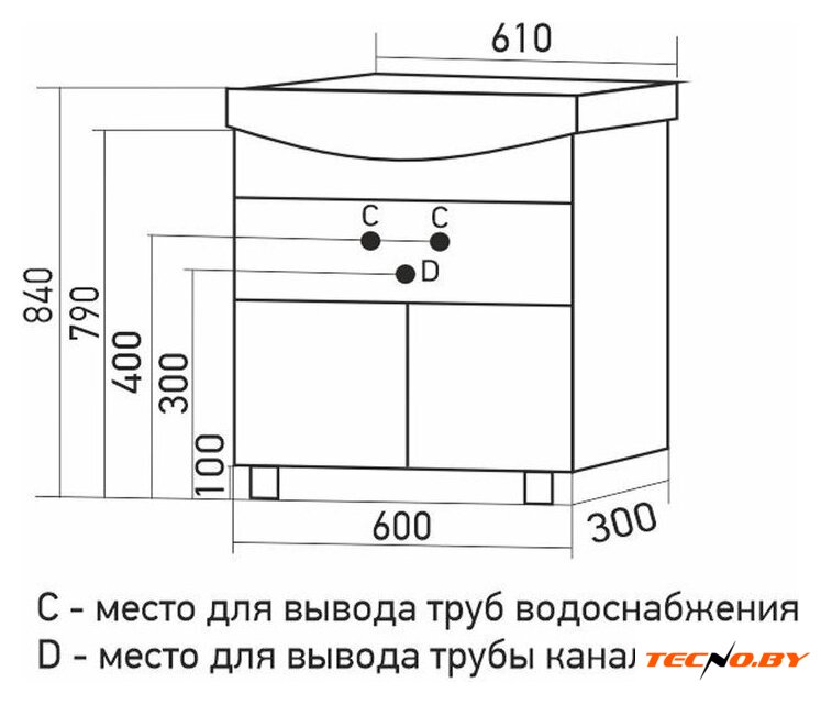  Mixline Тумба под умывальник Мистраль-60 555210 - Изображение №4 — Интернет-Магазин TECNO.BY
