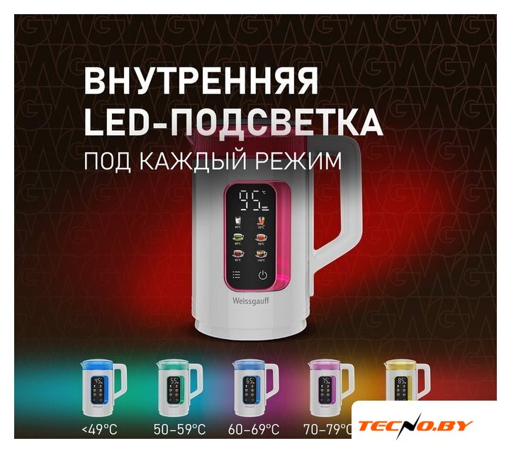 Электрический чайник Weissgauff WK 1520 Dw Touch BodyCool - Изображение №27 — Интернет-Магазин TECNO.BY