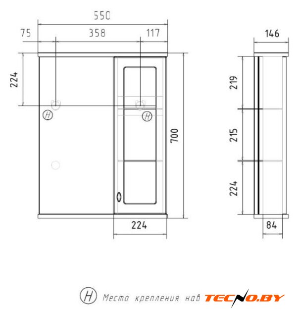  Volna Шкаф с зеркалом Milena 55 R (белый) - Изображение №9 — Интернет-Магазин TECNO.BY