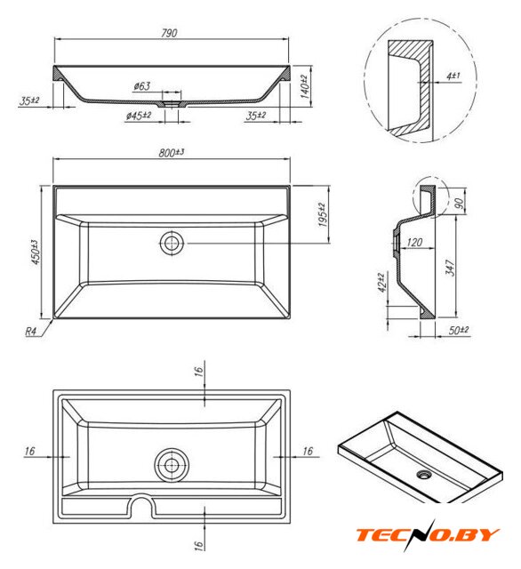 Умывальник Roxen Mila 80-NH 3001180-NH - Изображение №4 — Интернет-Магазин TECNO.BY
