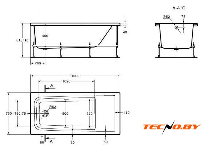Ванна Roca Elba 160x75 7248619000 - Изображение №10 — Интернет-Магазин TECNO.BY