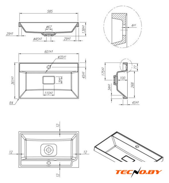 Умывальник Roxen Mila 60 Slim S-3001160 - Изображение №3 — Интернет-Магазин TECNO.BY