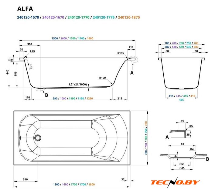 Ванна Roxen Alfa 240120-1870 - Изображение №16 — Интернет-Магазин TECNO.BY