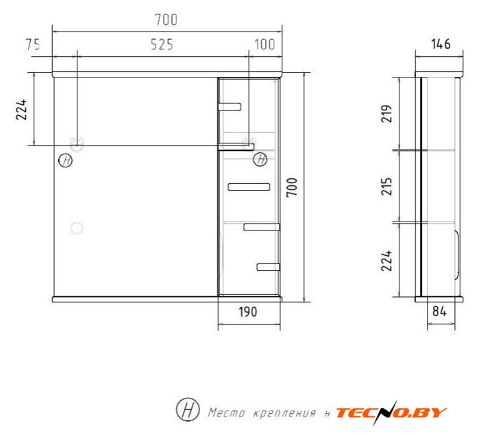  Volna Шкаф с зеркалом Joli 70 R (белый) - Изображение №10 — Интернет-Магазин TECNO.BY