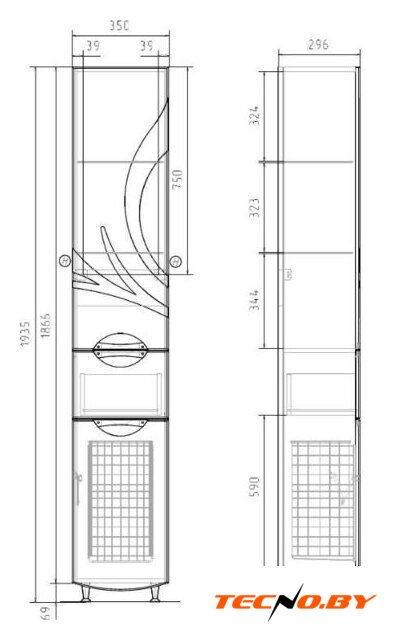  Volna Шкаф-пенал Adel 35 c корзиной - Изображение №7 — Интернет-Магазин TECNO.BY