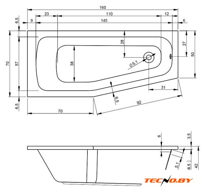 Ванна Riho Dola 160 R B045001005 - Изображение №2 — Интернет-Магазин TECNO.BY