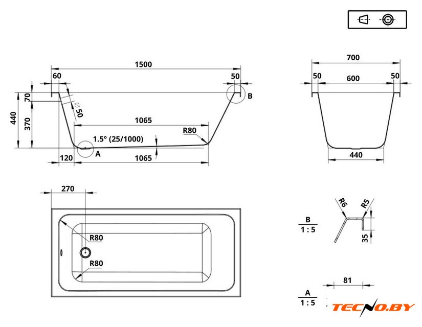 Ванна Roxen Modern 240140-1570 150x70 - Изображение №19 — Интернет-Магазин TECNO.BY