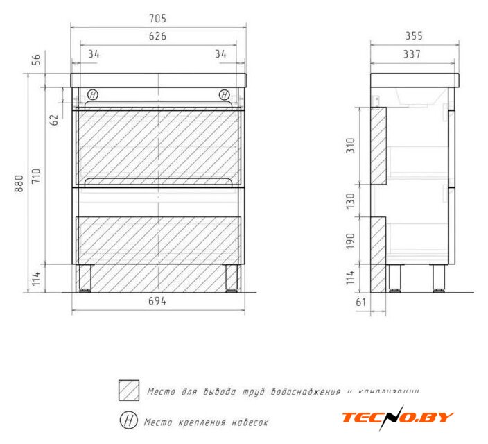  EQUIL Тумба под умывальник Nice 70.2Y 9595 (напольная) - Изображение №11 — Интернет-Магазин TECNO.BY