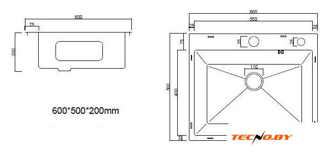 Кухонная мойка ARFEKA Eco AR 600*500 Black PVD Nano Decor Millet Grains - Изображение №3 — Интернет-Магазин TECNO.BY