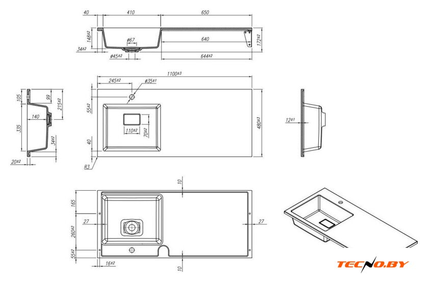 Умывальник Roxen Faber 110L 30010110L-B (черный) - Изображение №4 — Интернет-Магазин TECNO.BY