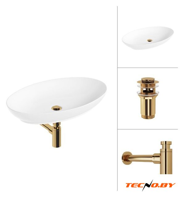 Умывальник Lauter 21571 + клапан 21190G + сифон 21635G (золото) - Изображение №1 — Интернет-Магазин TECNO.BY