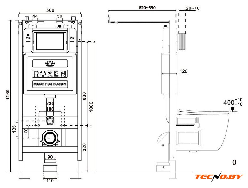 Унитаз подвесной Roxen Titan в комплекте с инсталляцией StounFix Dual Fresh 6 в 1 967230 (кнопка: сатин) - Изображение №19 — Интернет-Магазин TECNO.BY