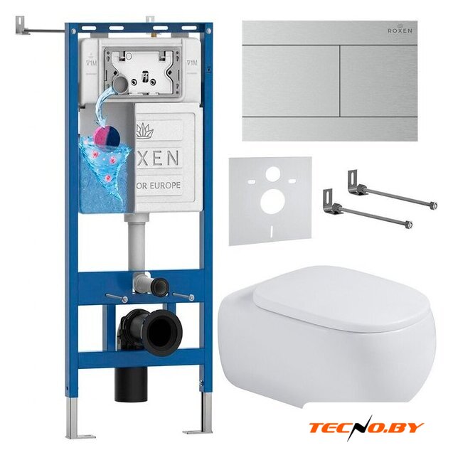 Унитаз подвесной Roxen Titan в комплекте с инсталляцией StounFix Dual Fresh 6 в 1 967230 (кнопка: сатин) - Изображение №1 — Интернет-Магазин TECNO.BY