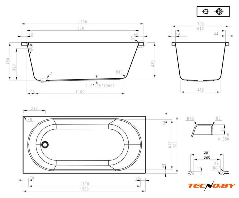 Ванна Roxen Classic 240100-1570 150x70 - Изображение №21 — Интернет-Магазин TECNO.BY