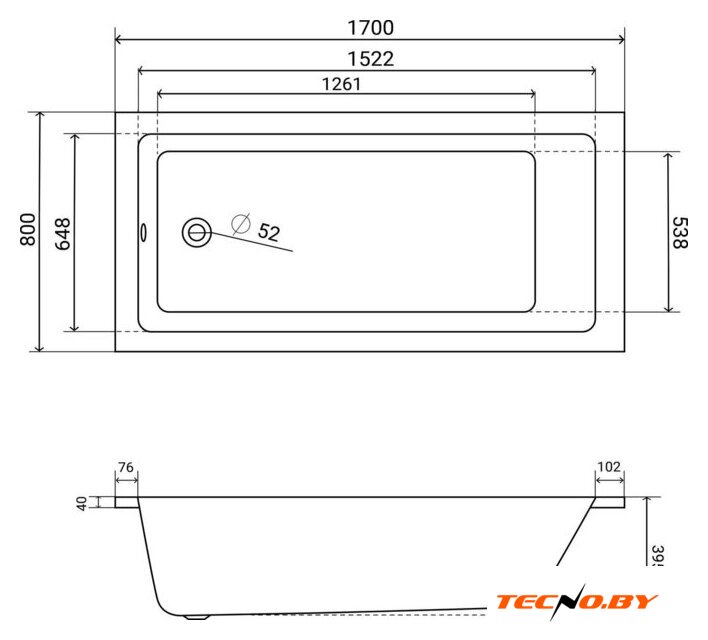 Ванна Lauter Athena 170x80 21090080 (с каркасом) - Изображение №9 — Интернет-Магазин TECNO.BY