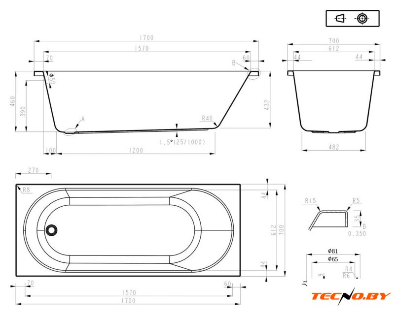 Ванна Roxen Classic 240100-1770 170x70 - Изображение №21 — Интернет-Магазин TECNO.BY