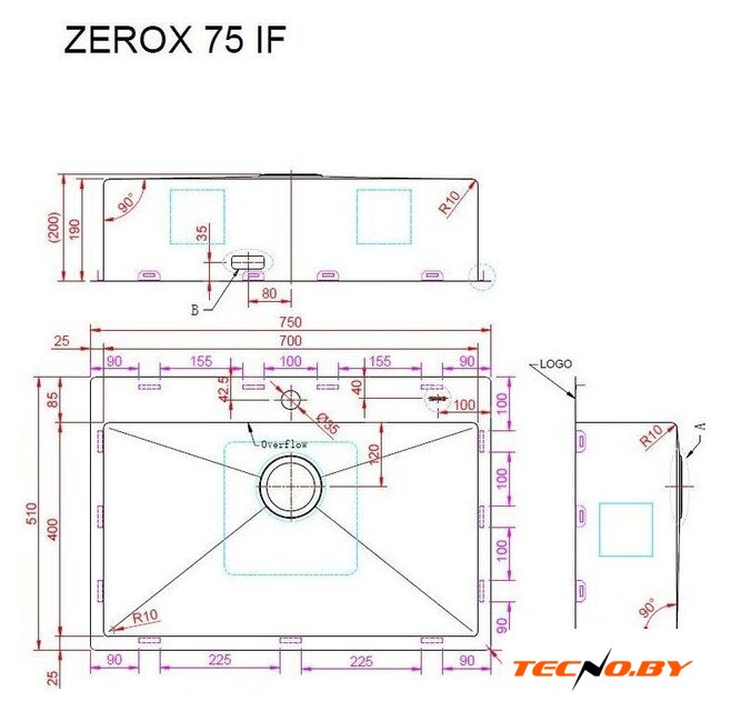 Кухонная мойка ZorG Zerox 75 IF PVD Gunblack - Изображение №4 — Интернет-Магазин TECNO.BY