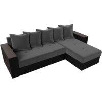 Лига диванов Дубай лайт правый 114160 (велюр серый/экокожа черный) Image #4