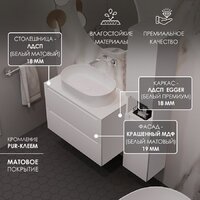  ЗОВ Тумба под умывальник Дион 100 D100LWP0M9003MKV5-LDSPW (белый матовый) - Превью изображения №3 — Интернет-Магазин TECNO.BY