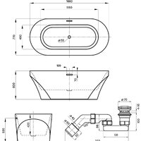 Wellsee Croquis 166x77 230302001 (отдельностоящая ванна матовый белый/матовый черный, экран, ножки, сифон-автомат хром) Image #10