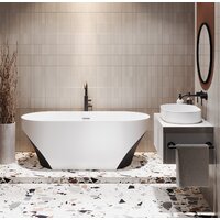 Wellsee Croquis 166x77 230302001 (отдельностоящая ванна матовый белый/матовый черный, экран, ножки, сифон-автомат хром) Image #8