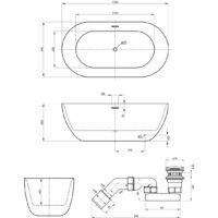 Wellsee Chic Riviera 170x76 23680503R (отдельностоящая ванна с подсветкой белый глянец, экран, ножки, сифон-автомат матовый черный) Image #10