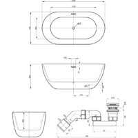 Wellsee Chic Riviera 149x78 23680404R (отдельностоящая ванна с подсветкой белый глянец, экран, ножки, сифон-автомат золото) Image #10