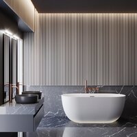 Wellsee Chic Riviera 149x78 23680403R (отдельностоящая ванна с подсветкой белый глянец, экран, ножки, сифон-автомат матовый черный) Image #8