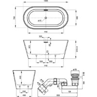 Ванна Wellsee Shell 140x70 28170101R (отдельностоящая ванна белый глянец, экран, ножки, сифон-автомат хром) - Превью изображения №10 — Интернет-Магазин TECNO.BY