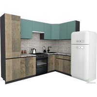 ВерсоМебель Эко-8 1.4x2.7 правая (сумеречный голубой/дуб гранж песочный/ст.альберика)