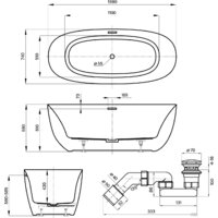 Wellsee Éclatant 159x74 231301003 (отдельностоящая ванна белый глянец, экран, ножки, сифон-автомат матовый черный) Image #10