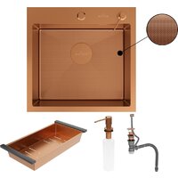 Кухонная мойка Roxen Simple 560220-50BR-GR бронза/текстурная PVD покрытие (с коландером и дозатором) - Превью изображения №11 — Интернет-Магазин TECNO.BY