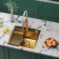 Кухонная мойка Roxen Simple 560220-50G-GR золото/текстурная PVD покрытие (с коландером и дозатором) - Превью изображения №3 — Интернет-Магазин TECNO.BY