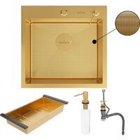 Кухонная мойка Roxen Simple 560220-50G-GR золото/текстурная PVD покрытие (с коландером и дозатором) - Превью изображения №12 — Интернет-Магазин TECNO.BY