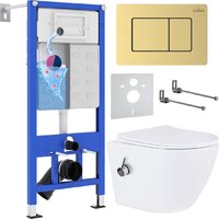 Roxen Antares Bidet в комплекте с инсталляцией StounFix Dual Fresh 6 в 1 968457 (кнопка: брашированное золото)