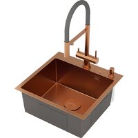Кухонная мойка Roxen Simple 560220-60BR-GR бронза/текстурная PVD покрытие (с коландером и дозатором) - Превью изображения №13 — Интернет-Магазин TECNO.BY