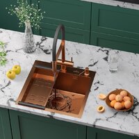 Кухонная мойка Roxen Simple 560220-60BR-GR бронза/текстурная PVD покрытие (с коландером и дозатором) - Превью изображения №2 — Интернет-Магазин TECNO.BY