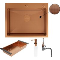 Кухонная мойка Roxen Simple 560220-60BR-GR бронза/текстурная PVD покрытие (с коландером и дозатором) - Превью изображения №12 — Интернет-Магазин TECNO.BY