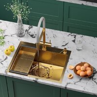 Кухонная мойка Roxen Simple 560220-60G-GR золото/текстурная PVD покрытие (с коландером и дозатором) - Превью изображения №3 — Интернет-Магазин TECNO.BY