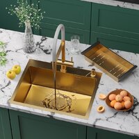 Кухонная мойка Roxen Simple 560220-60G-GR золото/текстурная PVD покрытие (с коландером и дозатором) - Превью изображения №2 — Интернет-Магазин TECNO.BY