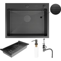 Кухонная мойка Roxen Simple 560220-60B-GR графит/текстурная PVD покрытие (с коландером и дозатором) - Превью изображения №11 — Интернет-Магазин TECNO.BY
