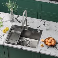Кухонная мойка Roxen Simple 560220-60-GR сатин/текстурная (с коландером и дозатором) - Превью изображения №3 — Интернет-Магазин TECNO.BY