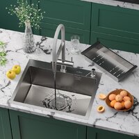 Кухонная мойка Roxen Simple 560220-60-GR сатин/текстурная (с коландером и дозатором) - Превью изображения №2 — Интернет-Магазин TECNO.BY