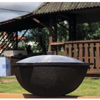 Davr Metall Узбекский чугунный с крышкой, круглое дно (10 л) Image #7